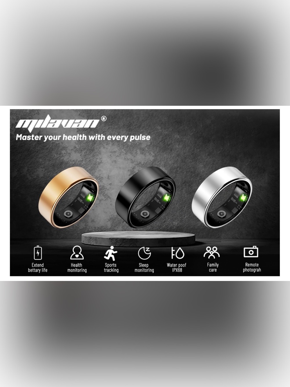 Milavan Smart Health Ring – Gold Size 7 NEW Fitness Tracker - Picture 3 of 11